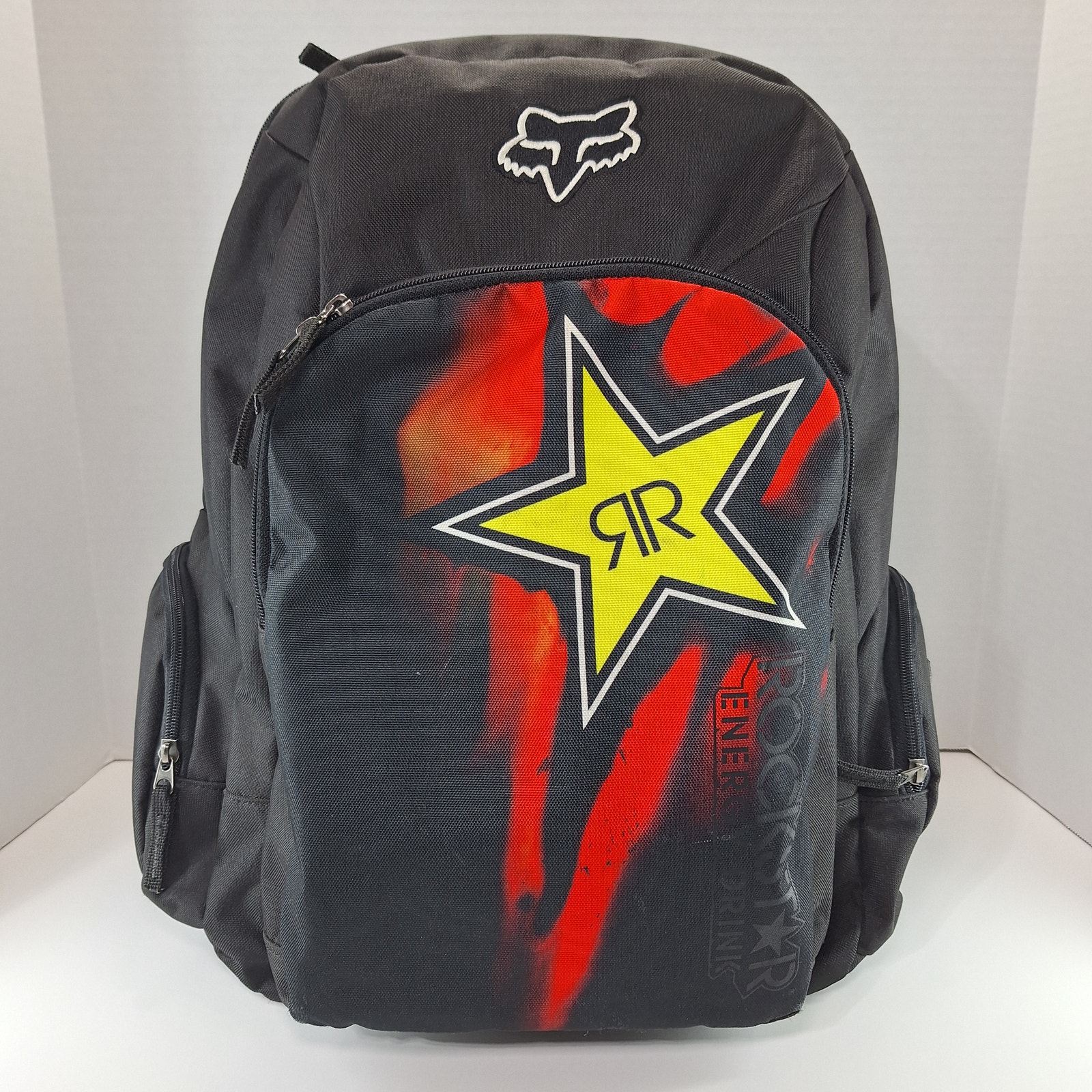 Vintage Y2k Fox Racing Rockstar Energy Faded Backpack School Book Laptop Bag